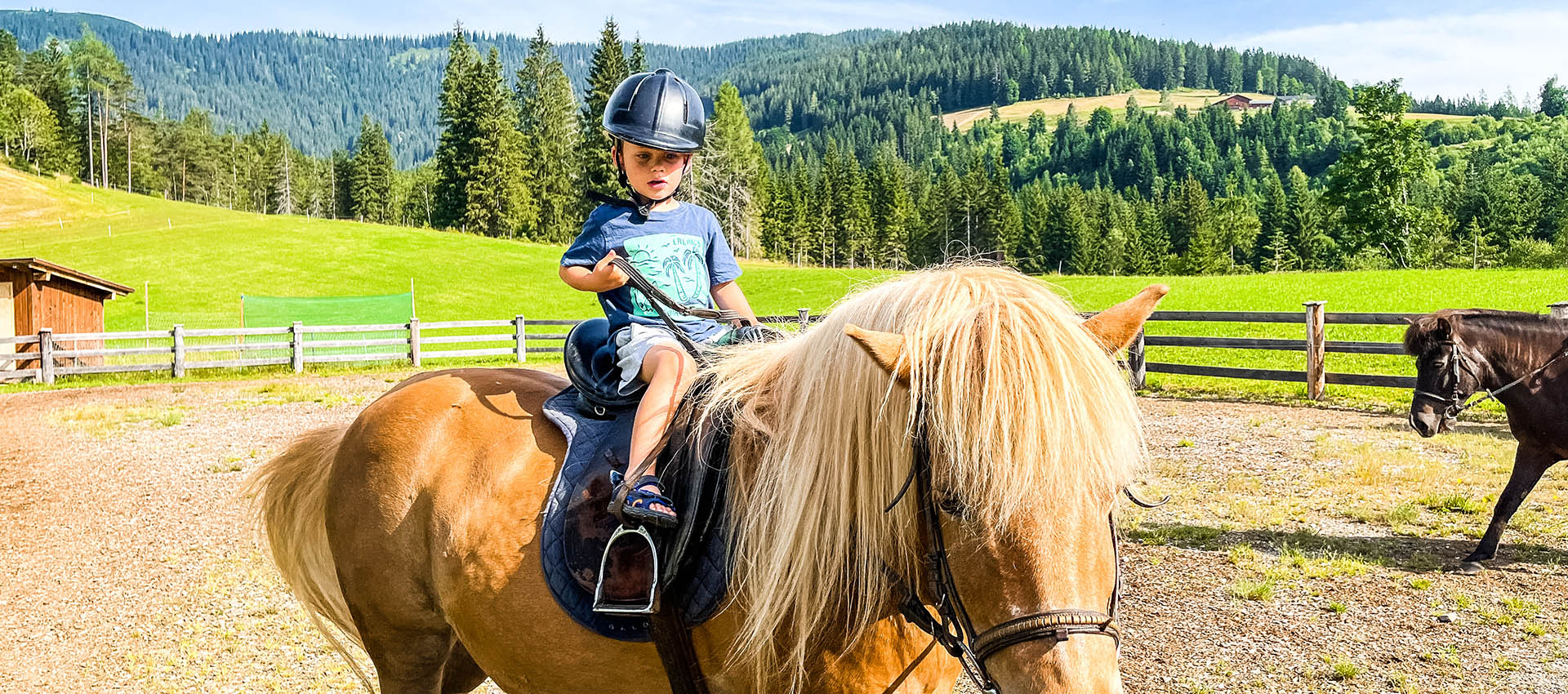 Reiten für Kinder - Urlaub am Bio-Bauernhof Mittersteghof Filzmoos, Österreich